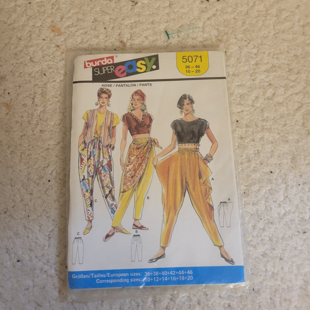 Burda 5071 Sewing Pattern Women Size 10-20 Multi Harem Sarong Pants VTG Excellen